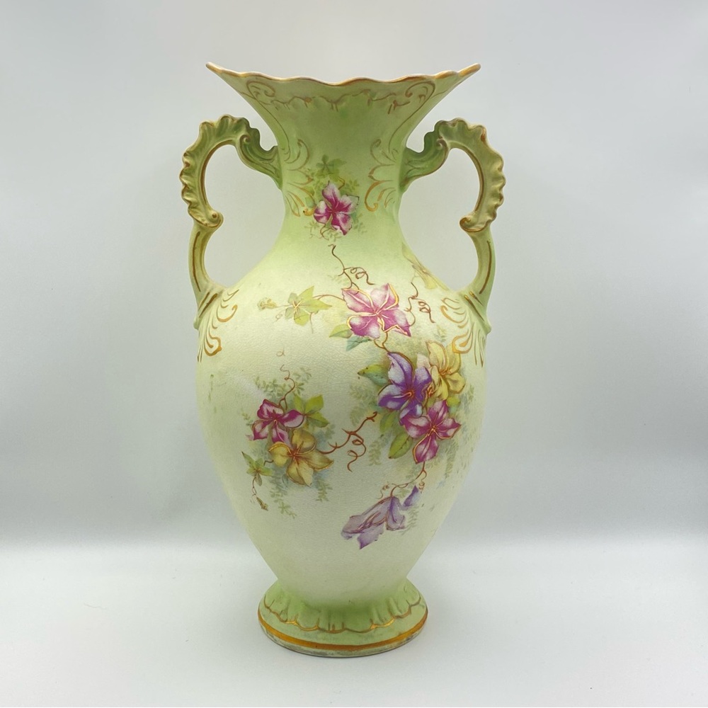 Antique Buffalo Pottery Porcelain Vase Early 1900’s Gilded Lily 10” Victorian
